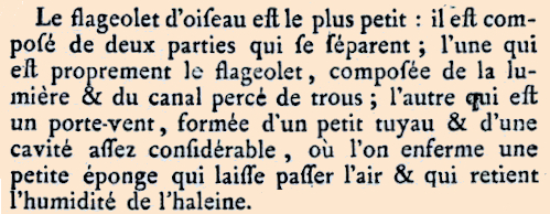 Description du flageolet d'oiseau à pompe chez Diderot